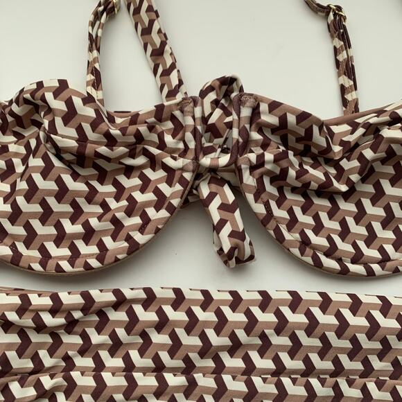 Monday Swimwear Sorrento Bottom and Cala Roja Top Set Husk Geo Print Brown - Picture 7 of 14